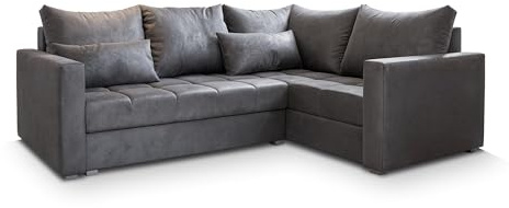 Masseno Ecksofa LIRENO R-S mit Schlaffunktion L-Form, Sofa mit Bettkasten, Wohnzimmersofa, Couch, Soffa, Bettsofa, Couchgarnitur- Grau, Paros 06