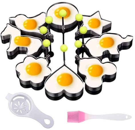 10 Pezzi Stampo per Frittata in Acciaio Inossidabile, 8 Forme Diverse Stampo Pancake、Stampo Uovo, con Pennello E Manico Antiscottatura per Pancake, Omelette e Cucina