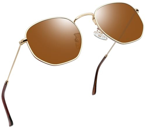 Joopin Gafas de Sol Mujer y Hombre Polarizadas Hexagonales Metálicas Dorada Marrón