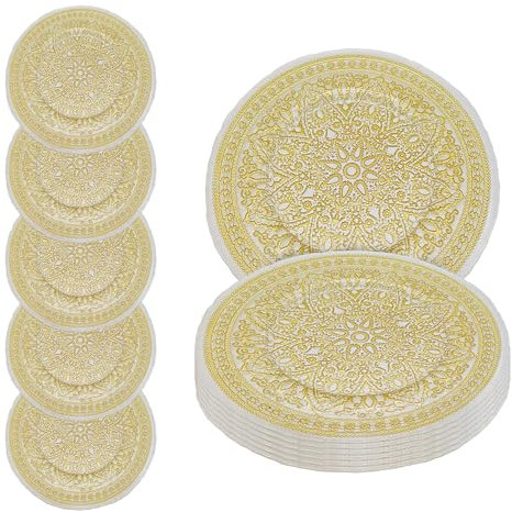 Event Decor Shop Elegant Gold Mandala Flower Design Charger Plates – 33cm Elegant Underplates for Weddings, Parties, Anniversary, Birthday, Tableware, Catering Events & Special Events - 12 pcs