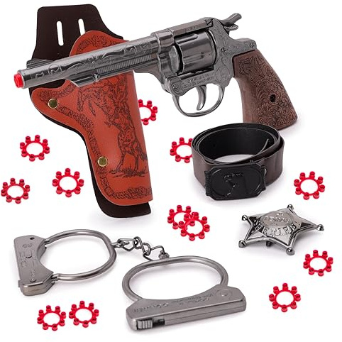Toyland® 20cm (8) 5 Piece Sherif Fancy Dress Set - Die Cast Metal Cap Gun 96 Shot Caps Included, Belt, Holster, Handcuffs & Badge