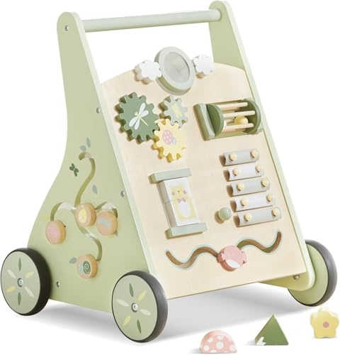 Asweets Baby Lauflernwagen aus Holz, Baby Walker und Activity Center, Multifunktion Montessori Spielzeug Geschenk für Jungen und Mädchen ab 1-3 Jahren (Grün)