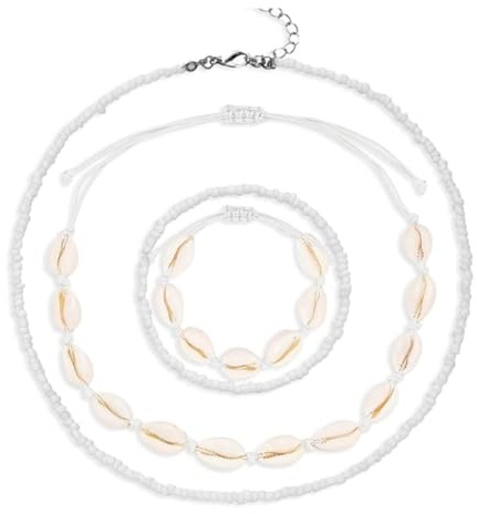 ZORVUJI Conjunto de Collar de Conchas para Mujer, 4 Piezas de Joyería Boho con Pulsera de Conchas, Collar y Pulsera Ajustables, Joyería de Playa de Verano para Niñas y Mujeres