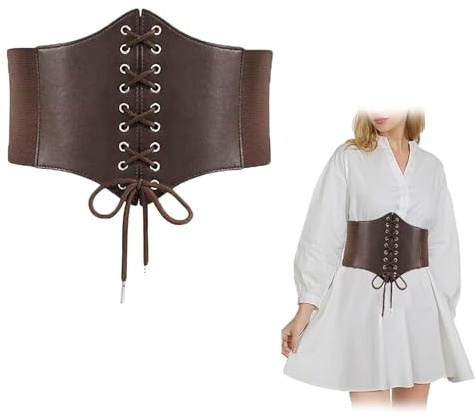 Corsé de Ancho Ancho Corsé,Marrón Corsé para Mujer,Elástico Corsé Cintura,Cinturones Ancho para Mujer Corset de Elástica,para Halloween Vestido Fiestas Medieval Cosplay