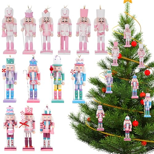 VorFor 13 Piece Set Of Macaron Nutcracker Soldier, 12CM Nutcracker Christmas Decorations,Wood Ornament,Christmas Tree,Fireplace Mantel Decorations.