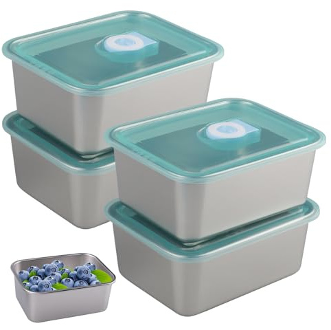 hocadon 4 Pezzi Contenitori in Acciaio con Coperchio Contenitori Acciaio per Alimenti Contenitori per Alimenti con Coperchio Piccolo 13,5x10,5x5,8cm