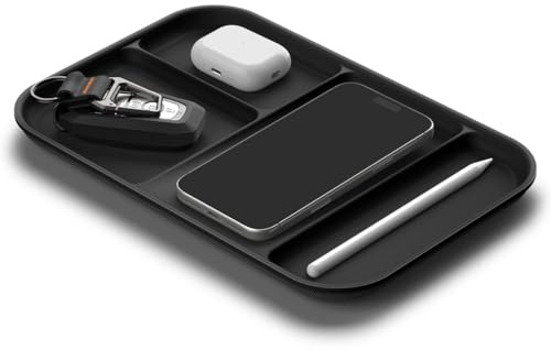 Spigen Plateau Organisateur Premium en PU avec 4 Compartiments Divisés pour Clé, Portefeuille, Monnaie, Bijoux, Téléphone, Montres, Boite de Rangement, Vide-Poche pour Bureau, Cuisine et Table de Nuit