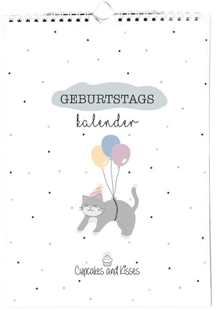 CUPCAKES & KISSES® Geburtstagskalender A4 I Jahresunabhängig zum Selbstgestalten I Kalender immerwährend I Bunte Luftballons I Vergiss nie wieder einen Geburtstag