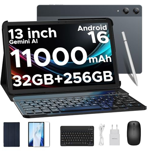 DOOGEE Tab E3 Pro Android 16 Tablet 13 Zoll, 32 GB+256 GB/2TB TF, Helio G100, 11000mAh 18W, FHD+ 90Hz Gaming Tablet mit SIM Card Slot,13MP+8MP, Tablets mit Tastatur und Stift, Maus, Hülle, Gemini AI