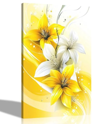 Artley Prints Leinwanddruck mit abstrakten gelben Lilien, Blume, Wandkunst zum Aufhängen, Garten, fertig zum Aufhängen, 60 x 40 cm, A2