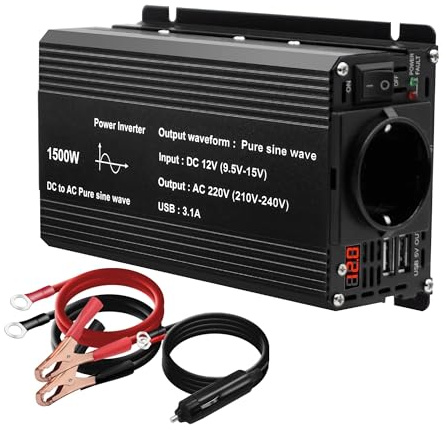 Power Inverter Inverter 12v 220v 1000W 1500W Onda Sinusoidale Pura Spina UE UN Frequenza 50Hz 60Hz Convertitore Con 3.1A LED Doppio USB Solare Auto Trasformatore(1500W 12v 60hz EU)