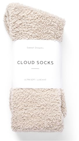 Inerney Stone Cream Fuzzy Socks for Women Men Gifts, Warm Cozy Fluffy Cloud Slipper Style, Comfy Winter Sleep Sock, Christmas Stocking Stuffer Gift