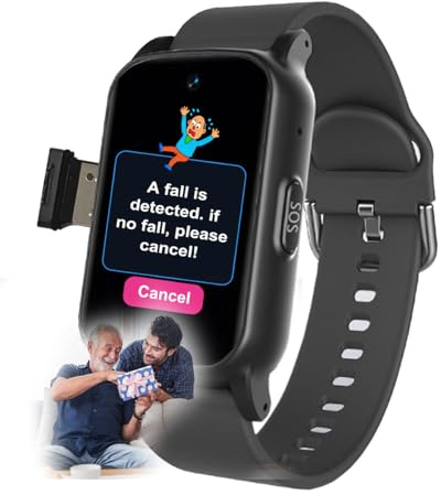 VCYEX Smartwatch con Llamadas, con Detección De Caídas, Videollamada SOS Reloj Localizador Personas Mayores, para Demencia/Alzheimer Reloj para Personas MayoresBlack,1.25 * 0.57 * 2.22inch