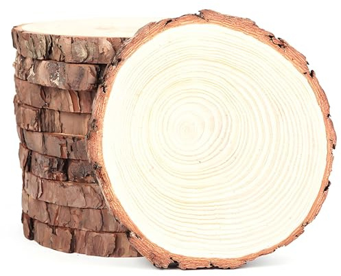 Unlackierte Holzscheiben mit Baumrinde 10 Stück 14-15cm Rund Holzscheiben zum Basteln Malen Gravieren Deko Rustikale Hochzeit
