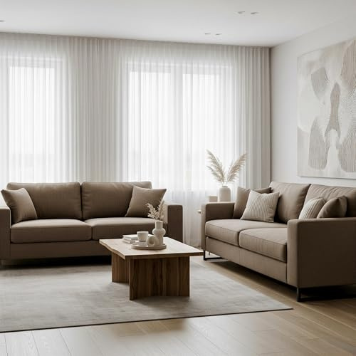 Weiße Leinenoptik Gardine mit Universal Kräuselband & Bleiband–Transparenter Vorhang für Wohnzimmer&Schlafzimmer–Lichtdurchlässig, Pflegeleicht,in verschiedenen Größen erhältlich (230 x 300 cm (HxB))