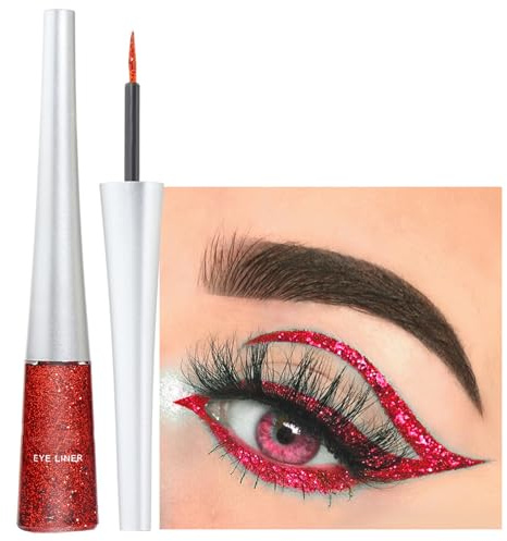 Glitter röd eyeliner, flytande glans, vattentät, fläckbeständig, metallisk eyelinerpenna, högpigmenterad röd kajalpenna, hållbar glitterögonmakeup och kroppskonst för ansikte och kropp