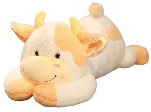 KUKUShining Vaca Lechera Peluche, Adorable Dibujos Animados Muñeco Esponjoso Almohada Juguete Suave Cómodo for Regalo Decoración Escritorio(Yellow)