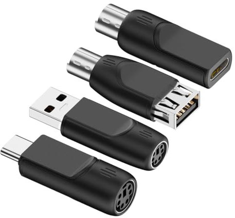 WITRN PS2 to USB Adapter, 4-Pack Mouse and Keyboard Converter for Legacy PS/2 Devices USB Typec (Black)