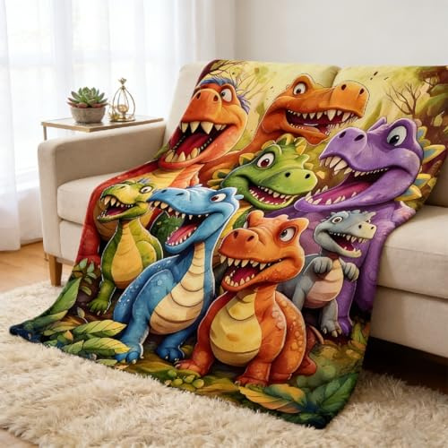 MOFXWHE Manta de dinosaurio de 150 x 130 cm, manta supersuave para niños, niños, niñas, manta de vellón para niños, manta grande y acogedora como regalo para cama, sofá, sofá