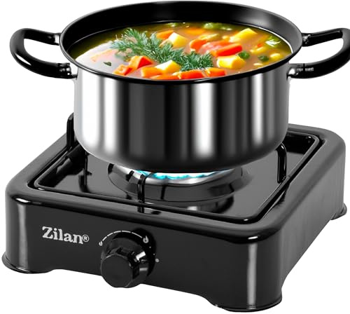 Réchaud à gaz à 1 feu 30/50 mbar 1,88 kW – Réchaud de camping avec grille métallique pour gaz butane propane GPL, cuisinière à gaz portable d'extérieur compacte pour extérieur, camping, jardin, balcon