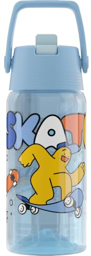 Sigg - Trinkflasche Kinder - Viva FLIP Street - Aqua mit Skate - 0.5L | Flasche Kinder mit Strohhalm - Spülmaschinenfest - Auslaufsicher - Sport & Schule - Kindergarten - Jungen & Mädchen