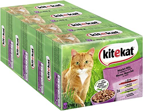 Kitekat Katzenfutter Nassfutter Markt Mix in Gelee, 48 Portionsbeutel (4 x 12 x 85g)