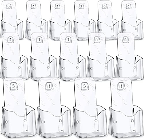 15 Pieces Acrylic Brochure Holder Stand Clear Plastic Flyer Organizer A6 Size Brochure Container 4 Inch Wide Wall Mount or Standing Pamphlet Counter Display for Home Office Classroom Supplies