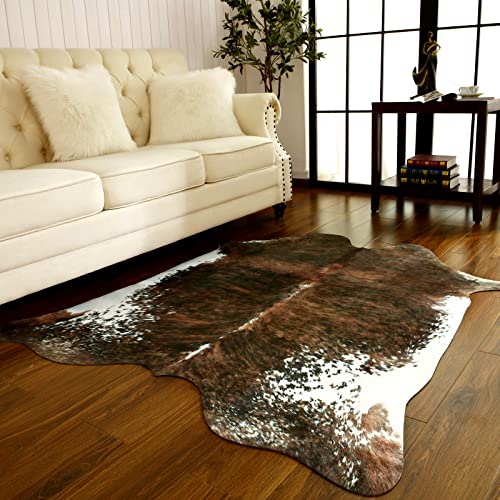 BENRON Premium Brown Cowhide Rug, 55x62 Inches Cow Print Rugs for Living Room Bedroom Western Decor, Cute Animal Faux Cow Hide Rug Carpet, Olive Green Brown (HS683TO) | Western cow hide rug for Cowboy Cowgirl Home Decor, Washable Rugs with Irregular Animal Skins and Hides Non Slip, Olive Green