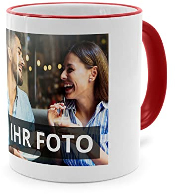 printplanet® - Tasse mit Foto Bedrucken Lassen - Fototasse Personalisieren - Kaffeebecher zum selbst gestalten - 325 ml - Farbe Rot
