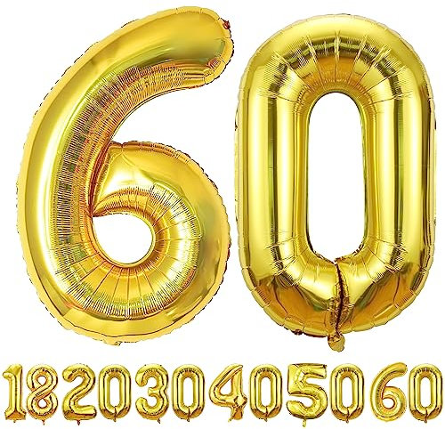 luftballon 60 | Gold 60 ballons-40-101cm 60 Geburtstagsdeko -60 Folienballon Zahl Deko zum Geburtstag fliegt mit Helium 60 Geburtstag für Männer Frauen 60 Geburtstagsparty Jubiläum