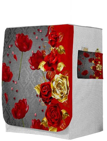 Odot 3D Copri Lavatrice Esterni, Coprilavatrice da Esterno Antipolvere Anti Sunlight, Copertura per Lavatrice e Asciugatrice con Aperture Frontali (Serie Rosa Rossa 1,S-capacità 4-7,5 kg)