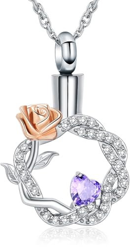 Ydmwannx Collier urne rose pour cendres, couronne, bijoux funéraires pour femmes et hommes en acier inoxydable - Collier commémoratif en forme de cœur en cristal, Acier inoxydable