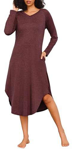 Marvmys Women’s Long Nightdresses Cotton Long Sleeve Nightie for Ladies V Neck Soft Loose Sleep Dress Nightgown Sleepwear