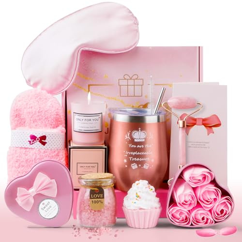 Presentset För Kvinnor Med Doftljus Och Kroppsvårdsprodukter, Födelsedagspresent För Kvinnor i Åldern 15-70, Presentidé För Välbefinnande Till Mamma Och Bästa Vän, Set Med 11 Delar (Rosa)