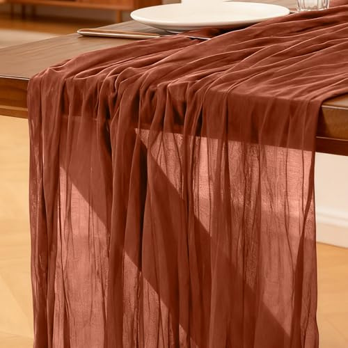 Chemin de Table Rouille, 300 x 90 cm Style Bohème Table de Cuisine en Gaze pour Les Mariages, Anniversaires, Fêtes Prénatales, Enterrements de Jeune Décorations de Banquets