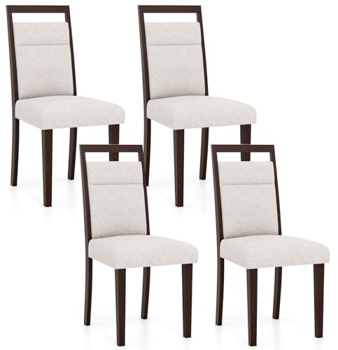 COSTWAY Matrumsstolar, set om 2, köksstolar, trä, matbord stolar med vadderad sits, vadderade trästolar, kan belastas upp till 150 kg, stolar för matsal, kök, vardagsrum, modern (beige, 4)