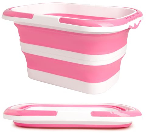 XXFLOWER 16L Collapsible Mop Bucket, Space-Saving Collapsible Bucket with Handle for Home, Outdoor Camping, Car Washing and Beach Trip(Pink White)