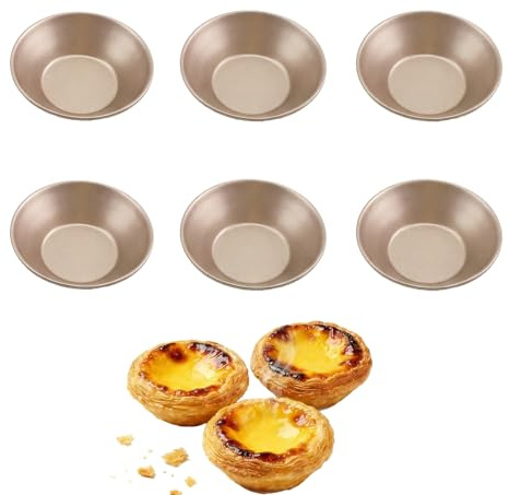 Moules à Tartelettes Antiadhésifs, Moule Pasteis de Nata 8cm(Cuivre,6Pièce) | Acier carbone, compatible four et air fryer, mini tourtières réutilisables, lot de moules pâtisserie, démoulage facile