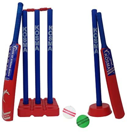 Set da cricket Kwik per 2 giocatori, set da cricket junior con borsa, 2 mazze n. 5 e 6, 2 palle, set di paletti con bastoni, moncone singolo, colore rosso e blu, attrezzatura per allenatori di cricket