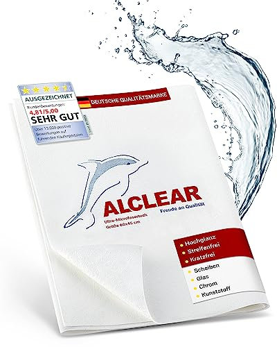 ALCLEAR 950002 panno microfibra vetri e finestre 60x45 cm – senza striature, pelucchi – per pulizia vetri casa e auto – rapido senza asciugatura – Made in Germany – lavabile e riutilizzabile