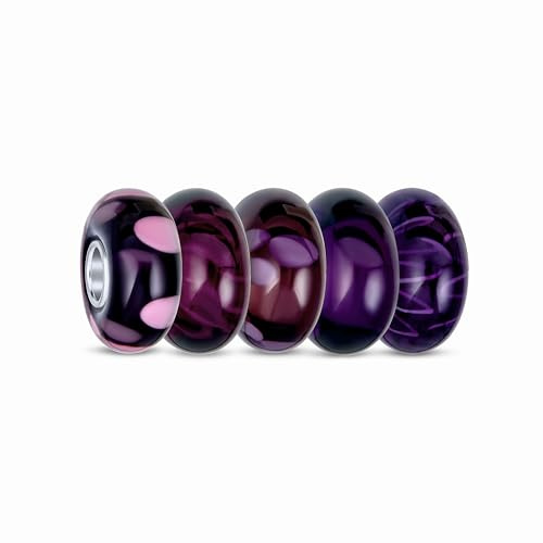 Bling Jewelry Violett Lavendel Lila Burgund Murano Glas Set Von 6 Stück .925 Sterling Silber Kern Spacer Charme Bead Bundle Passt Europäischen Stil Armband Für Frauen Für Teenager