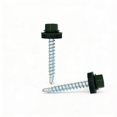 Color-Head Trapezblechschrauben 100 Stück, Farbe Chromoxidgrün RAL6020, 4,8x60mm, Bohrschrauben, Blechschrauben mit EPDM-Unterlegscheibe, Dachschrauben verzinkt für Trapezblech & Blechdach