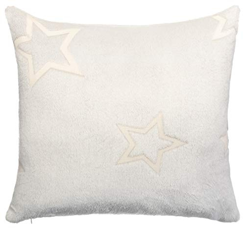 Brandsseller Kissen Leucht Sterne -Glow in The Dark- Dekokissen Flanell Kuschelkissen 45x45 cm Hellgrau