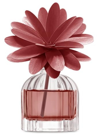 Diffusore di Profumo di Muhà da 60ml. Flower Diffuser Realizzato in Vetro e Legno, Dimensioni: 118x139x152 mm. Oggetto di Colore Rosso e frangranza: Arancio e Cannella. La referenza è h01 | Profumatore per AmbientiDiffusore Ambiente con Fiore in Legno di Betulla
