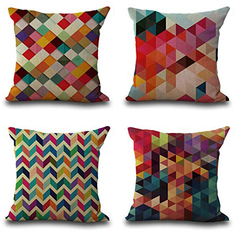 Hengjiang Kissenbezug 4 Stück, bunt, geometrisch, abstrakt, Leinen, Kissenbezug, Überwurf, Sofa-Dekoration, 45,7 x 45,7 cm