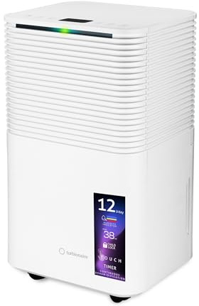 Deumidificatore Casa Muffa Turbionaire Epi 12, Portatile 12L/24h, Adatto fino a 20㎡, Tanica da 2L, Timer, Blocco Bambini, Design Minimalista, Auto-Restart, Silenzioso, R290, Casa Appartamento Ufficio