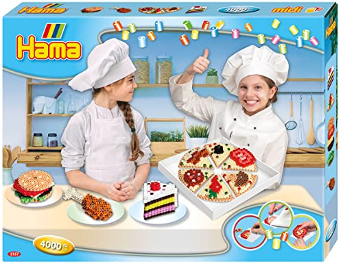 Hama Perlen 3157 Geschenk-Set Snackbox mit ca. 4.000 bunten Midi Bügelperlen mit Durchmesser 5 mm, Motivvorlage und Stiftplatten, inkl. Bügelpapier, kreativer Bastelspaß für Groß und Klein