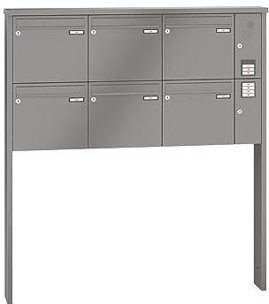 RENZ/Tetro / 6er Freistehende Briefkastenanlage Standbriefkasten mit Sprechfeld/RAL-Farbe 9007 Volumen 1/zum Einbetonieren/Dein-Briefkasten.de