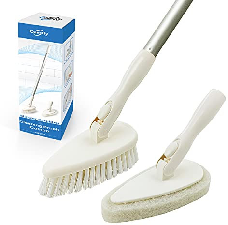 Qaestfy Shower Cleaning Brush and Scrubber Scourer Combo with 51'' Detachable Long Handle Tub and Tile Shower Bathroom Cleaner Scrubber Brush Cleaning Tools for Shower Bath Bathtub Tub Cleaning