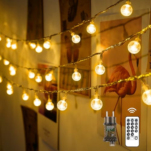 LED Lichterkette Strombetrieben,15M Lichterkette Kugel warmweiß mit Stecker für Außen und Innen,IP44 Wasserdicht Lichterketten mit Dimmbar Fernbedienung,Ideal für Zimmer,Weihnachten,Party,Garten